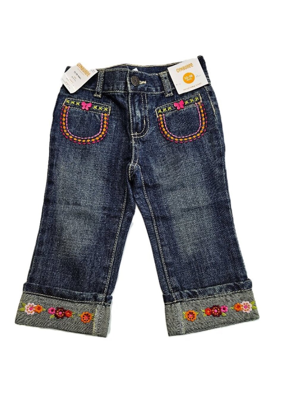 Gymboree Dark Wash Girls Denim Jeans Size 12-18 Months Adjustable Waist NWT